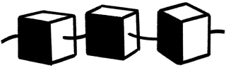 A series of boxes connected by string.